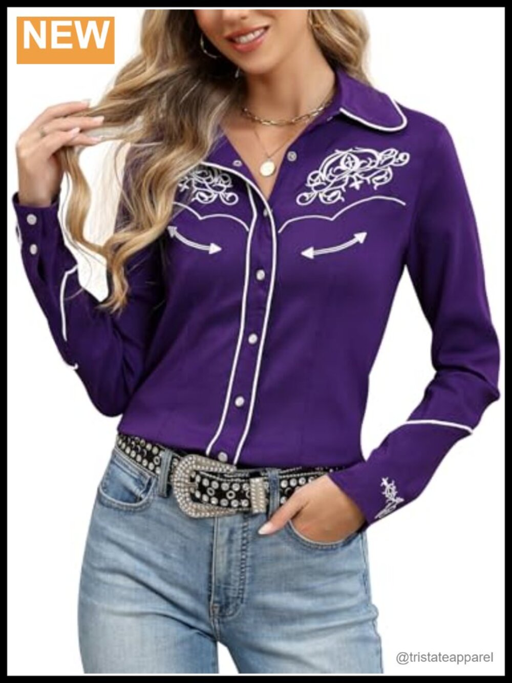 Embroidered Snap Button Long Sleeve Cowgirl Blouse Western